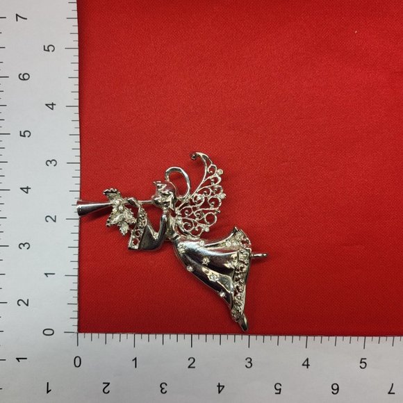 Angel Playing Trumpet Christmas Pin Brooch - Picture 5 of 12